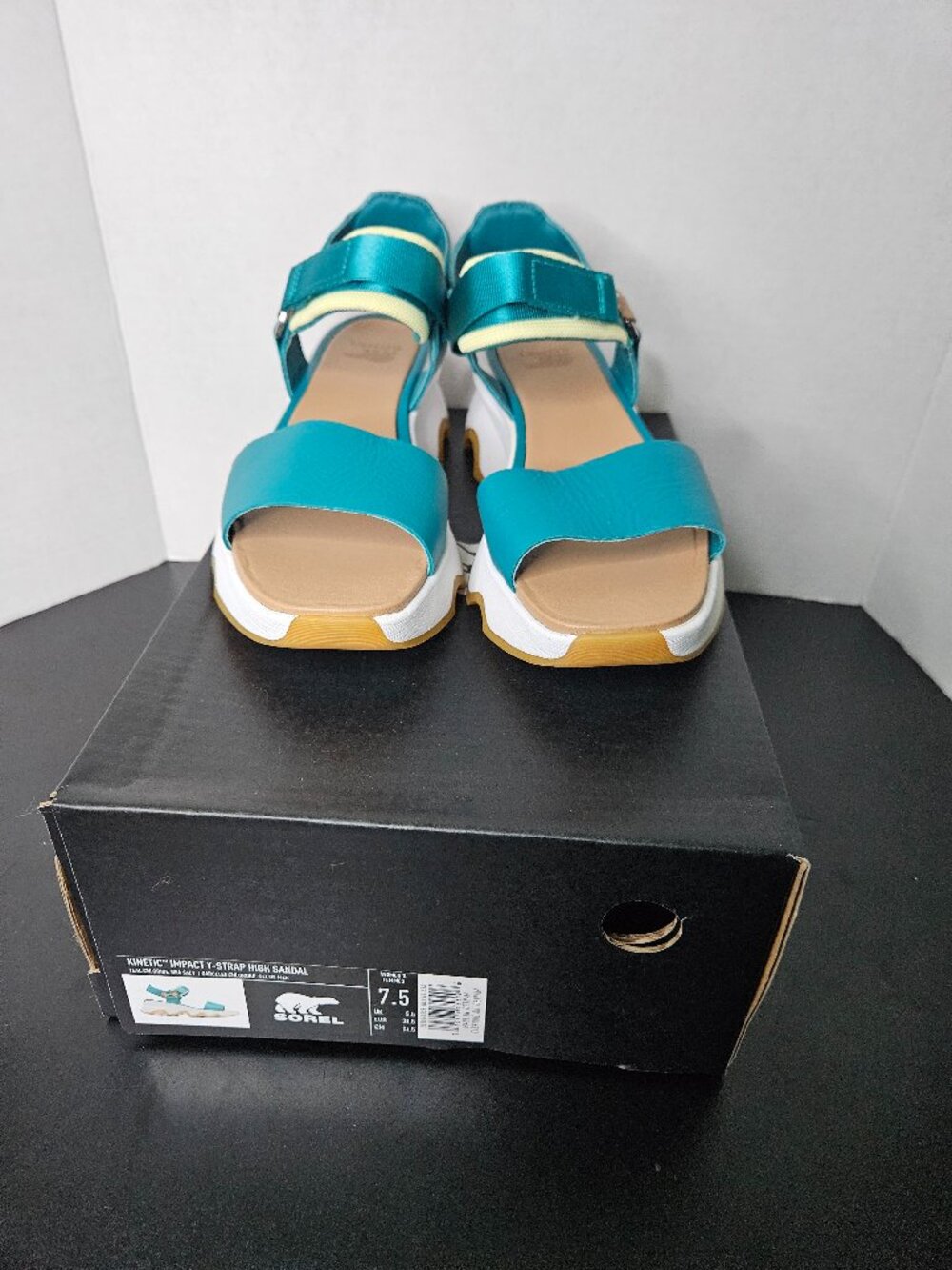 Sorel Kinetic Impact Y-Strap High Sandals Women's 7.5 Teal Platform